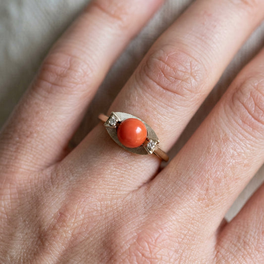 1960's 10K Yellow Gold Natural Coral Ball Ring