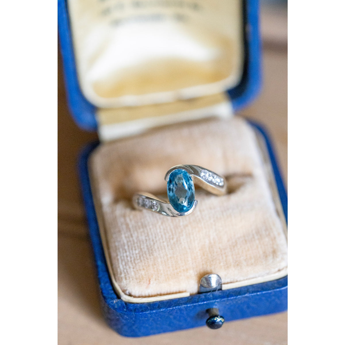 Handmade Vintage 14K White Gold Aquamarine and Diamond Ring