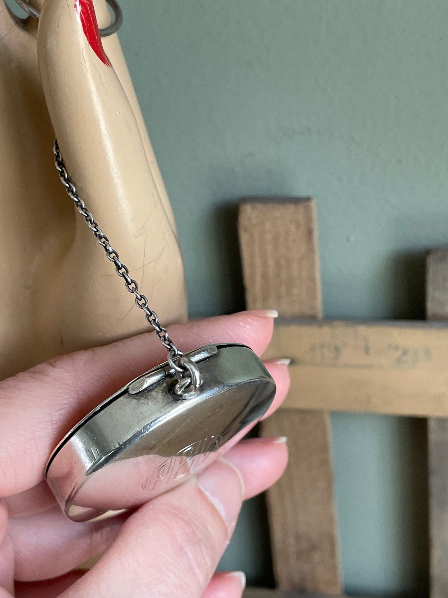 Antique Sterling & 14K Rose Gold Compact - Engine Turned Design