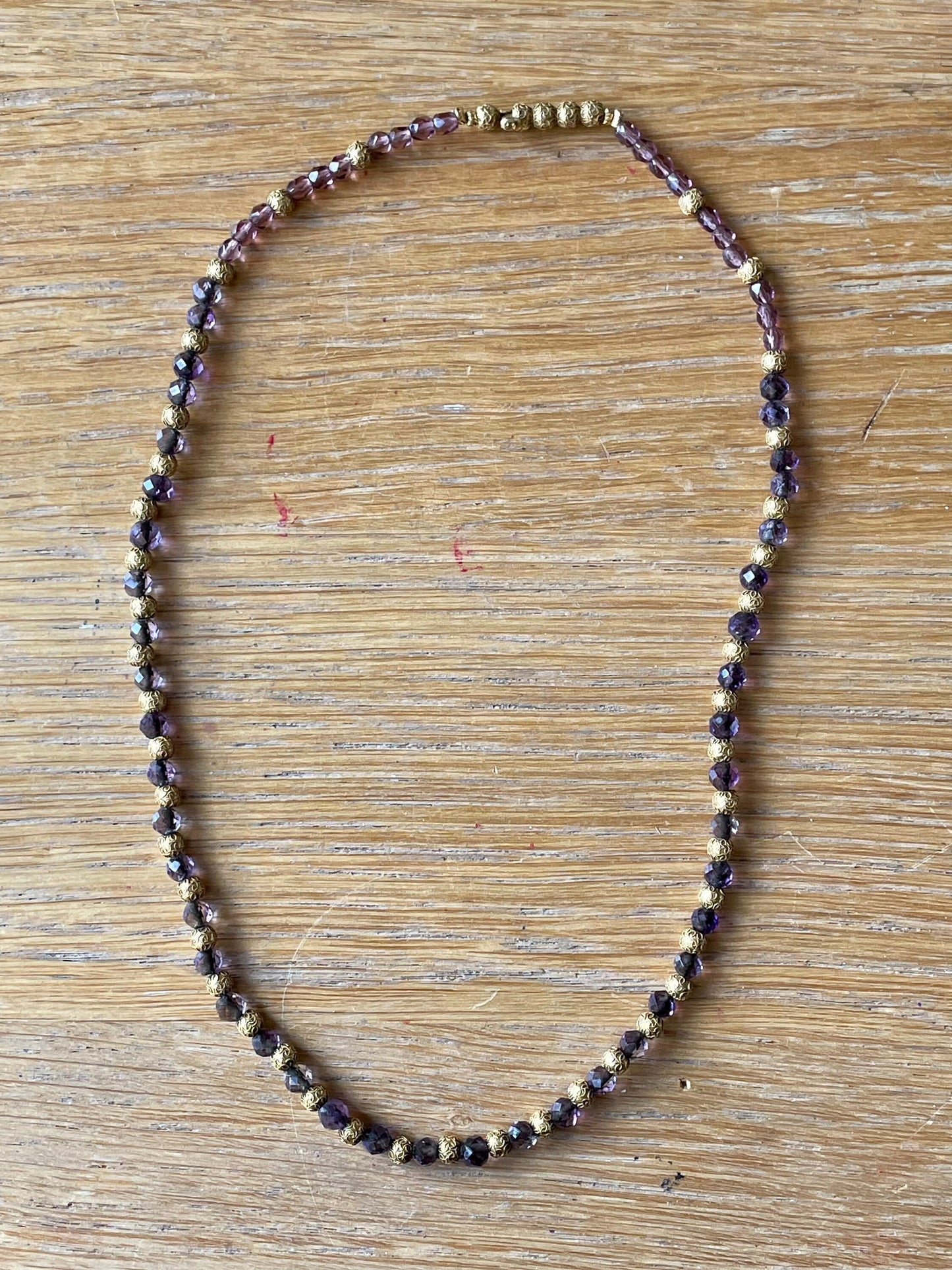 14K Yellow Gold Amethyst Etruscan Revival Bead and Amethyst Bead Necklace
