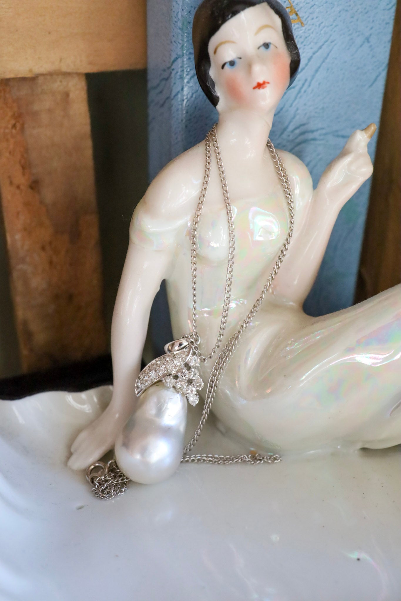 A Vintage 18K White Gold South Sea Pearl and Diamond Pendant