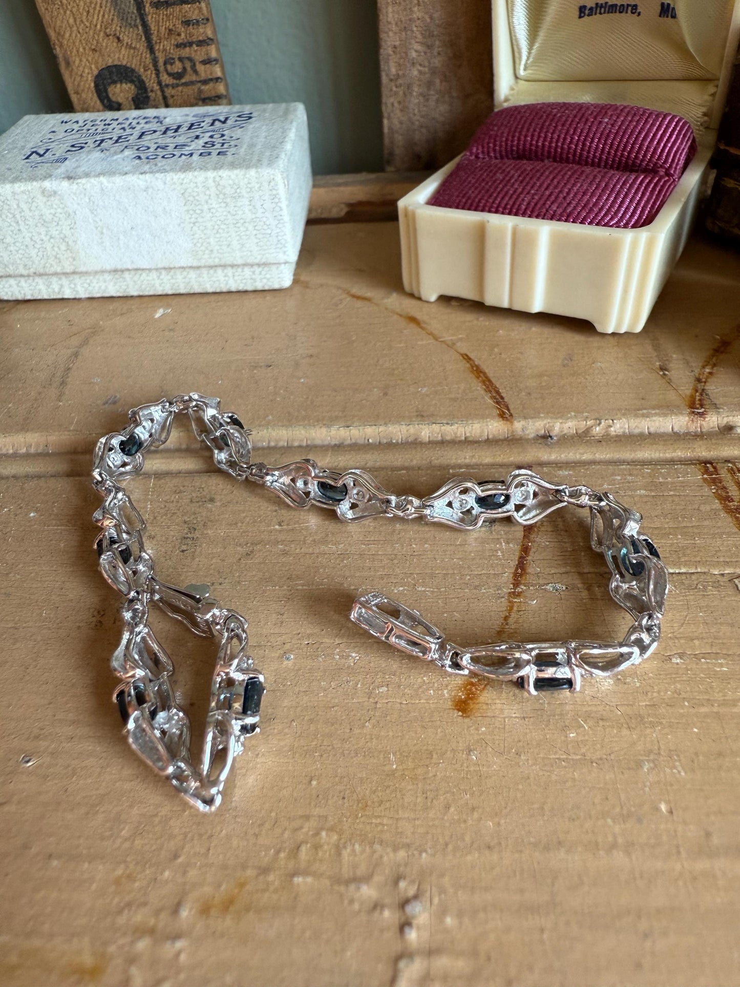 10K White Gold Oval Cut Natural Top Sapphire Bracelet