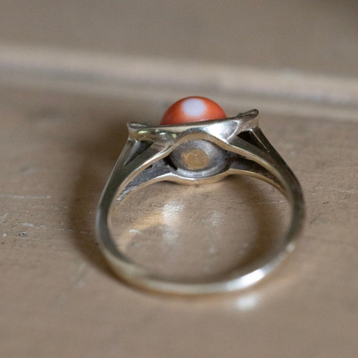 1960's 10K Yellow Gold Natural Coral Ball Ring