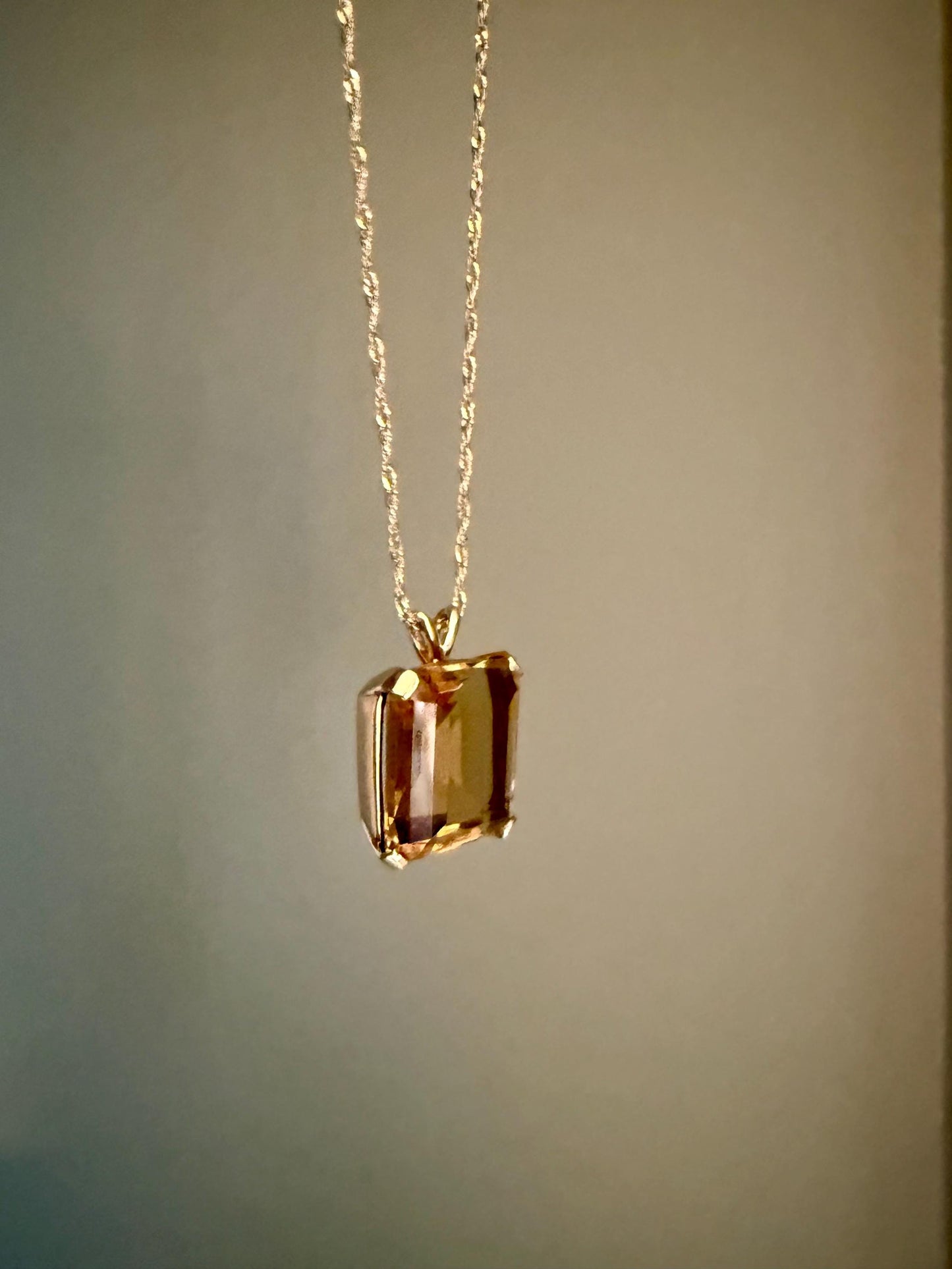 A Vintage 14K Yellow Gold Rectangle Cut Citrine on a 14K Chain