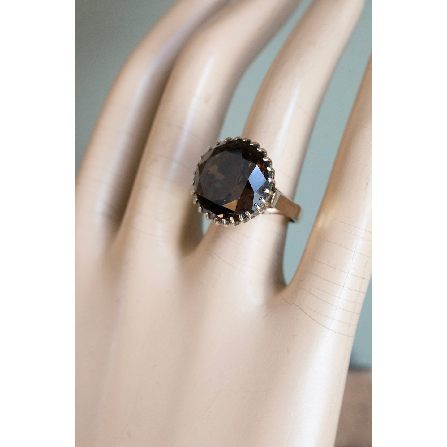 Vintage 1960's 14K Yellow Gold Smoky Quart Statement Ring