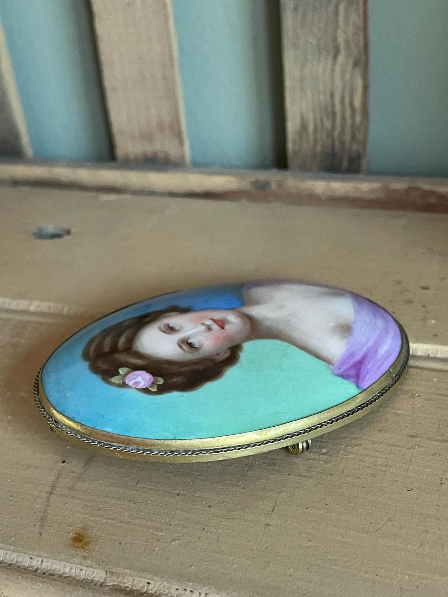 Antique c1900 Czechoslovakia Hand Painted Portrait on Porcelain