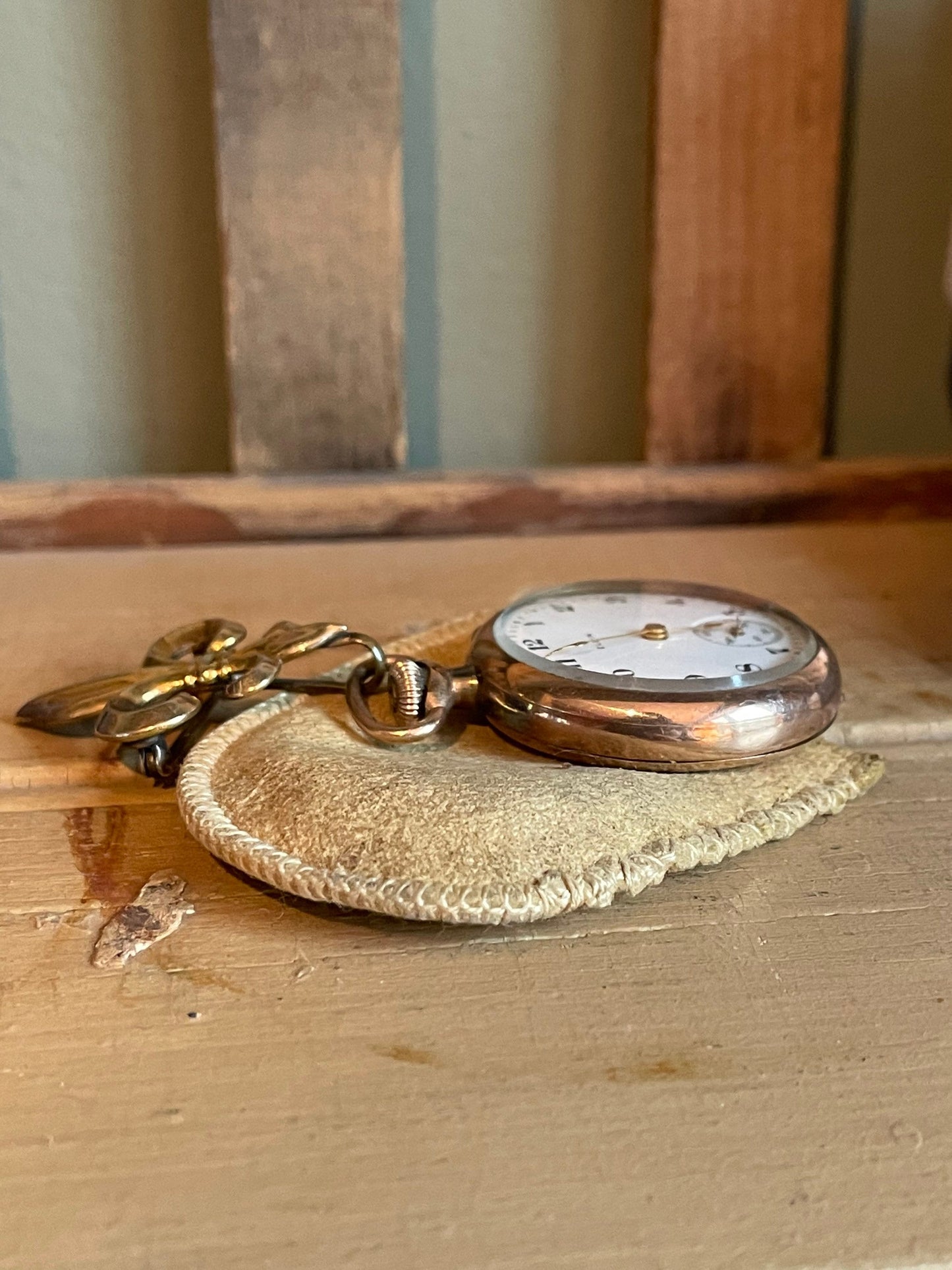 Early 1900's Elgin Open Face Pocket Watch with Brooch and Original Storage Pouch