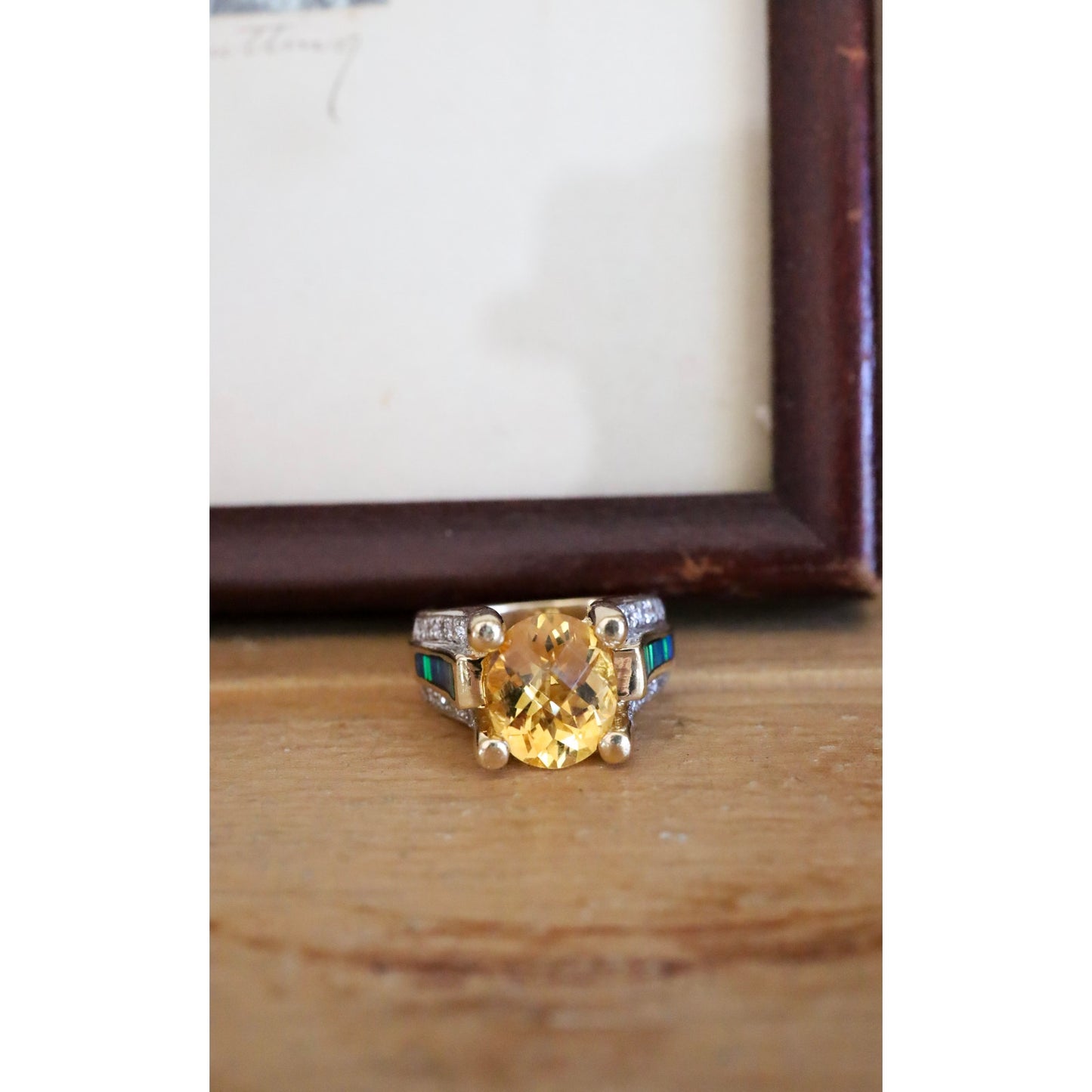 14K Yellow Gold Oval Checkerboard Cut Citrine with Diamonds