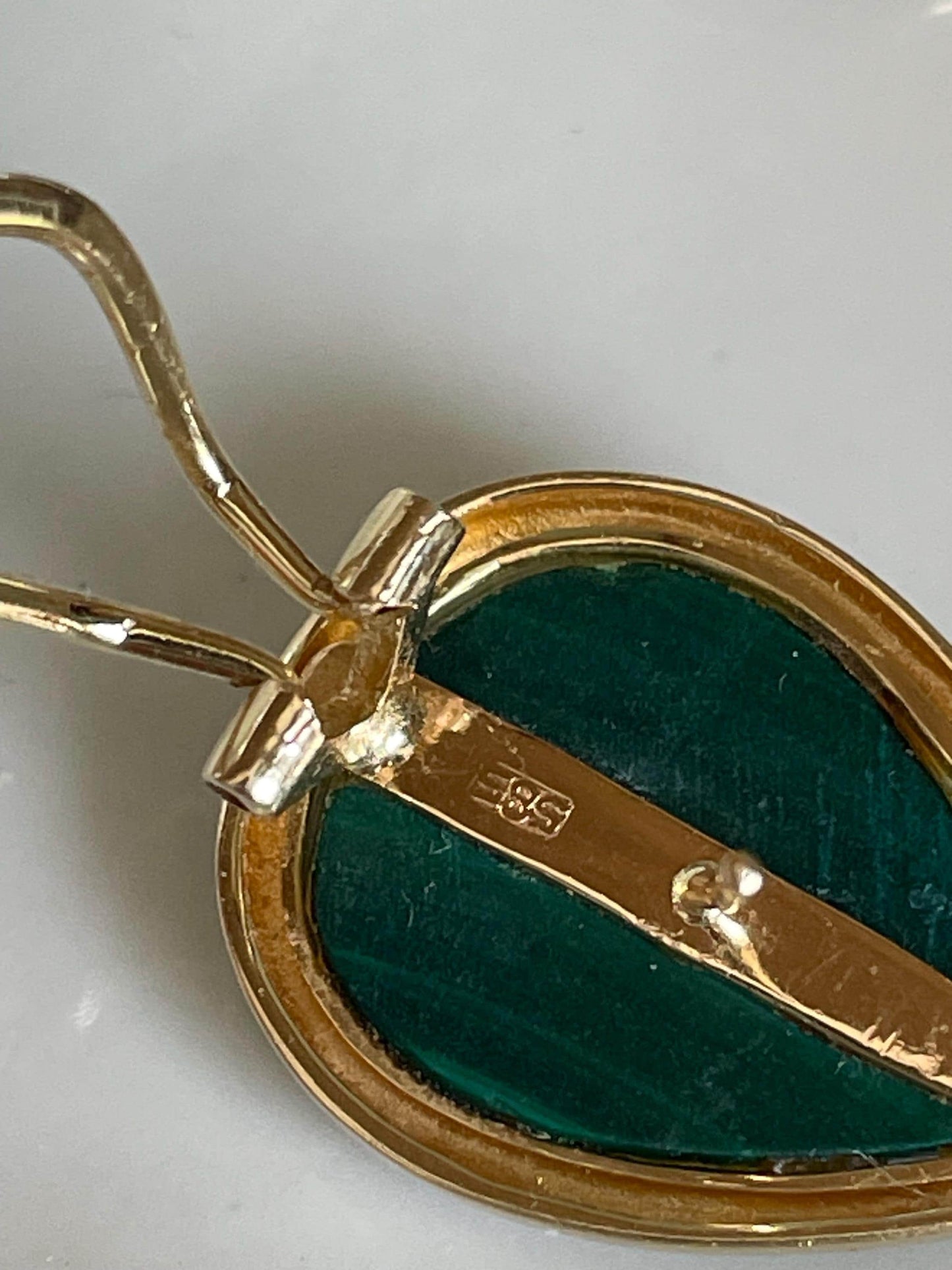 Vintage 1980's 14K Yellow Gold Tear-Shaped Malachite Earrings