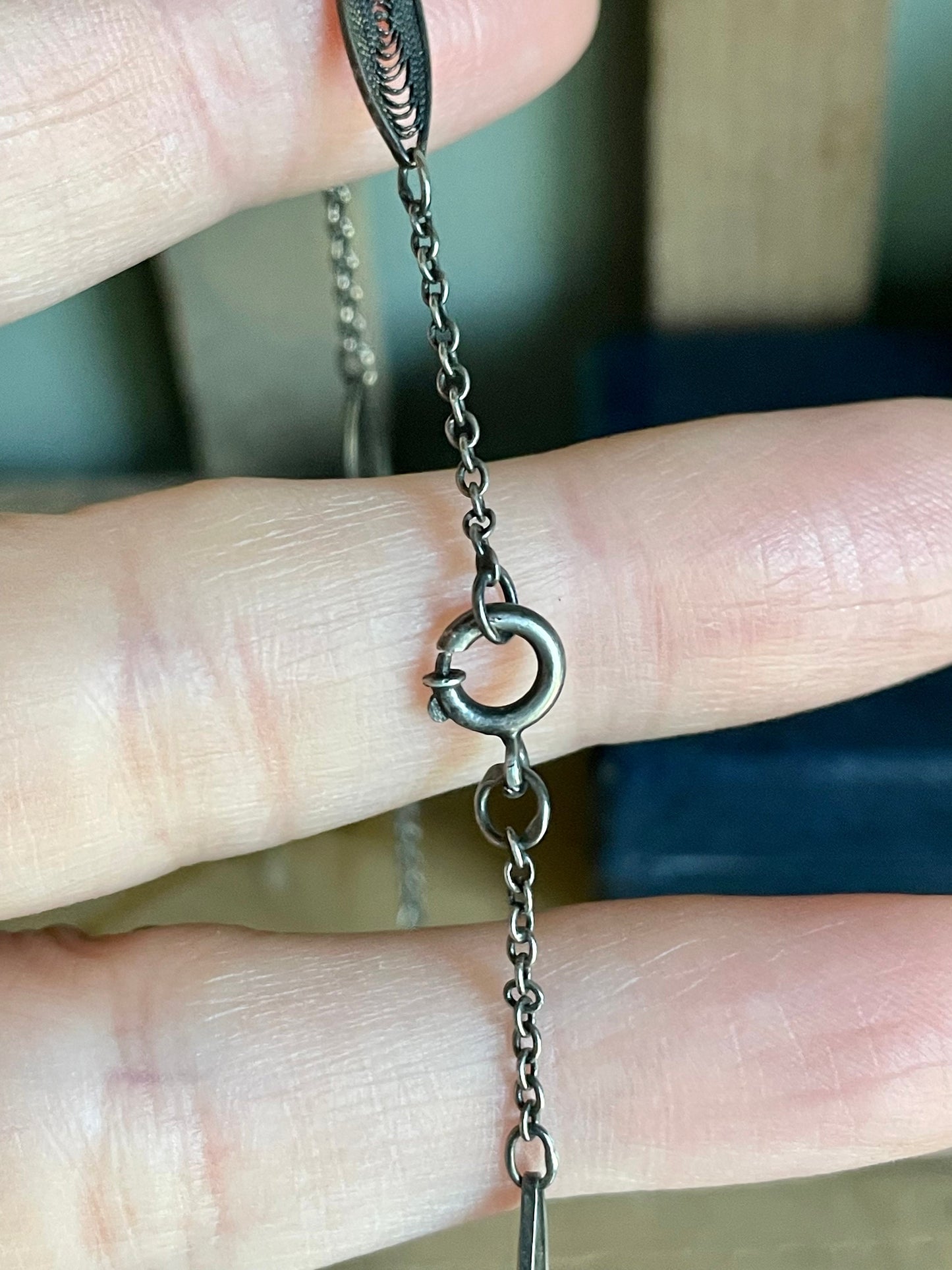 Antique Sterling Silver Hand Made Link Filigree Necklace
