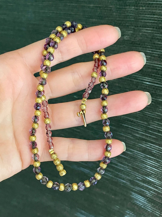 14K Yellow Gold Amethyst Etruscan Revival Bead and Amethyst Bead Necklace