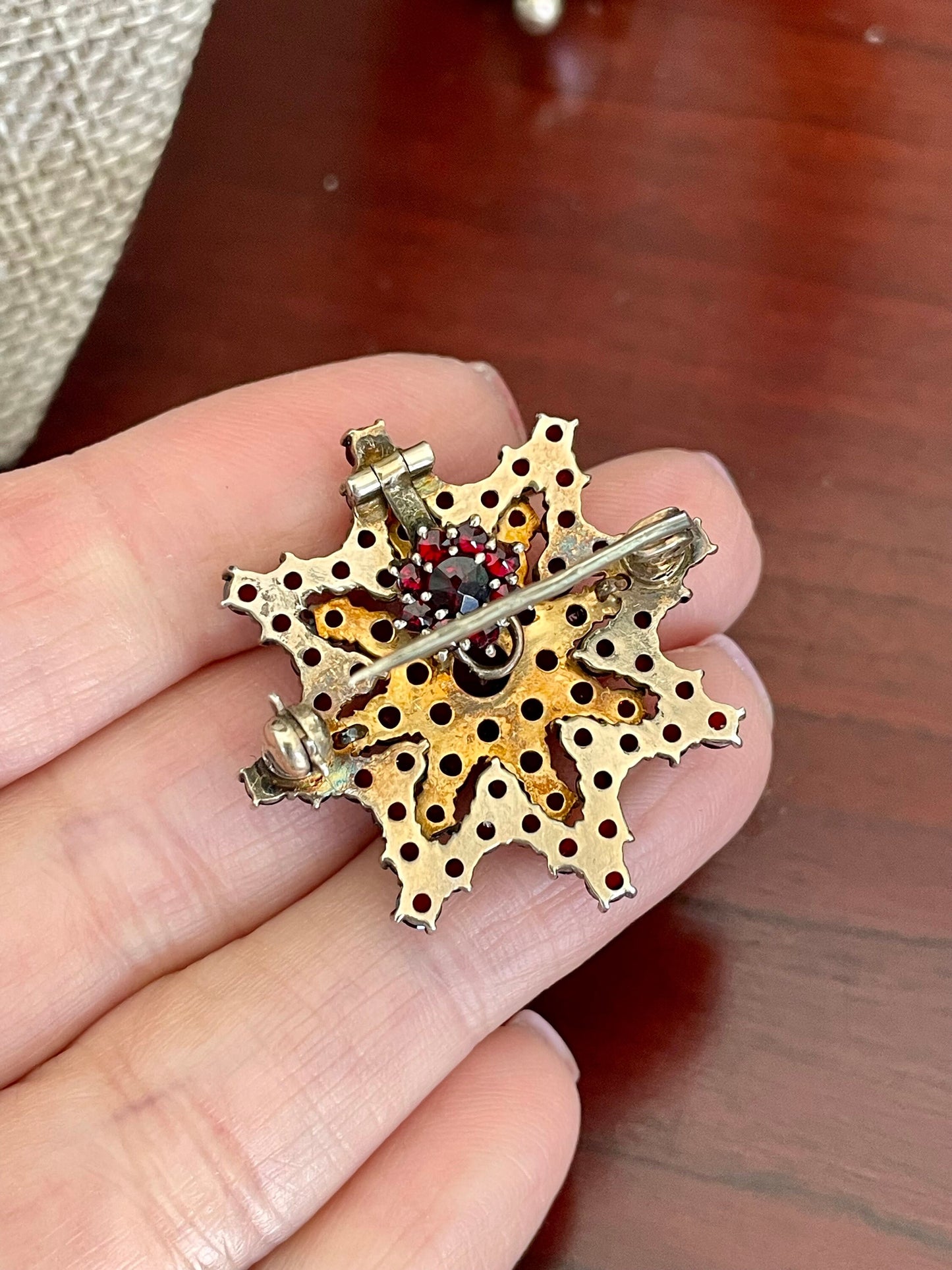 Antique Bohemian Cut Garnet Brooch Pendant