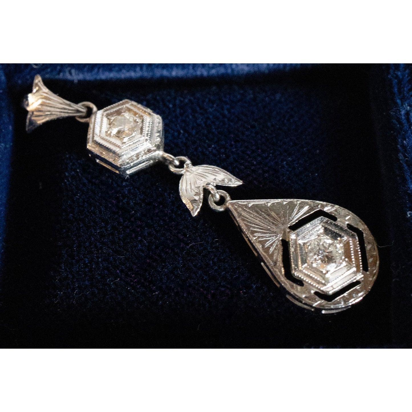 Authentic Art Deco 1940's 18K White Gold Old European Cut Diamond Pendant