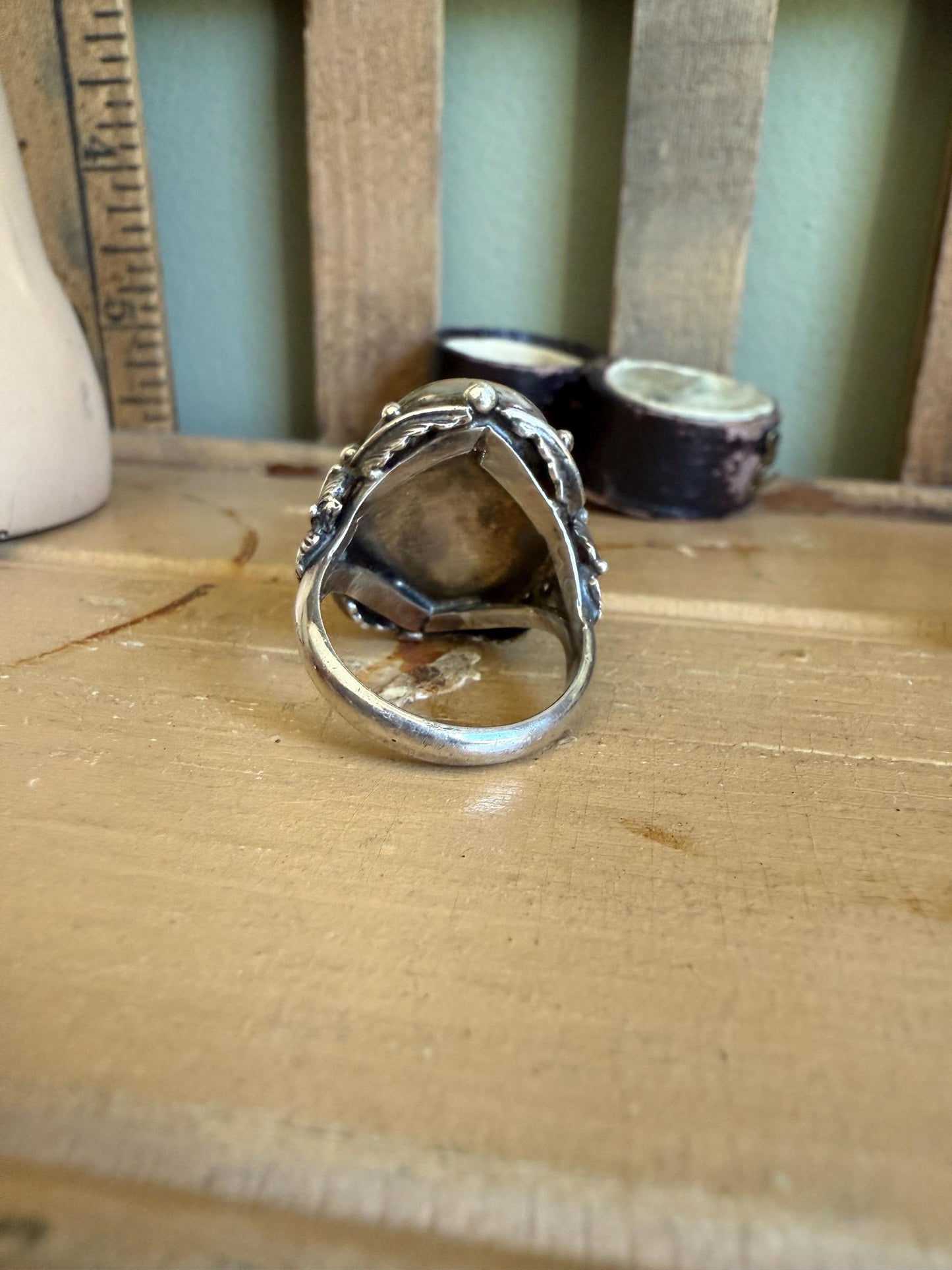 Vintage Sterling Silver Azurmalachite Arts and Crafts Style Ring