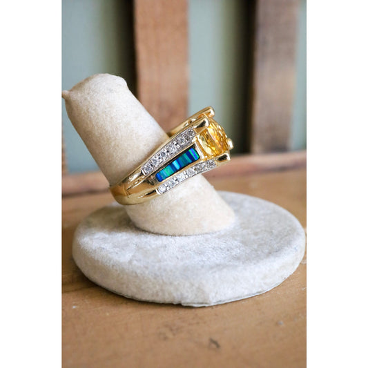 14K Yellow Gold Oval Checkerboard Cut Citrine with Diamonds