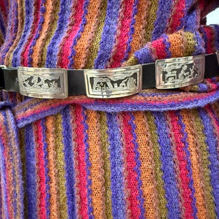 Vintage Navajo Tillie Jon T. Jon Sterling Silver Storyteller Concho Belt