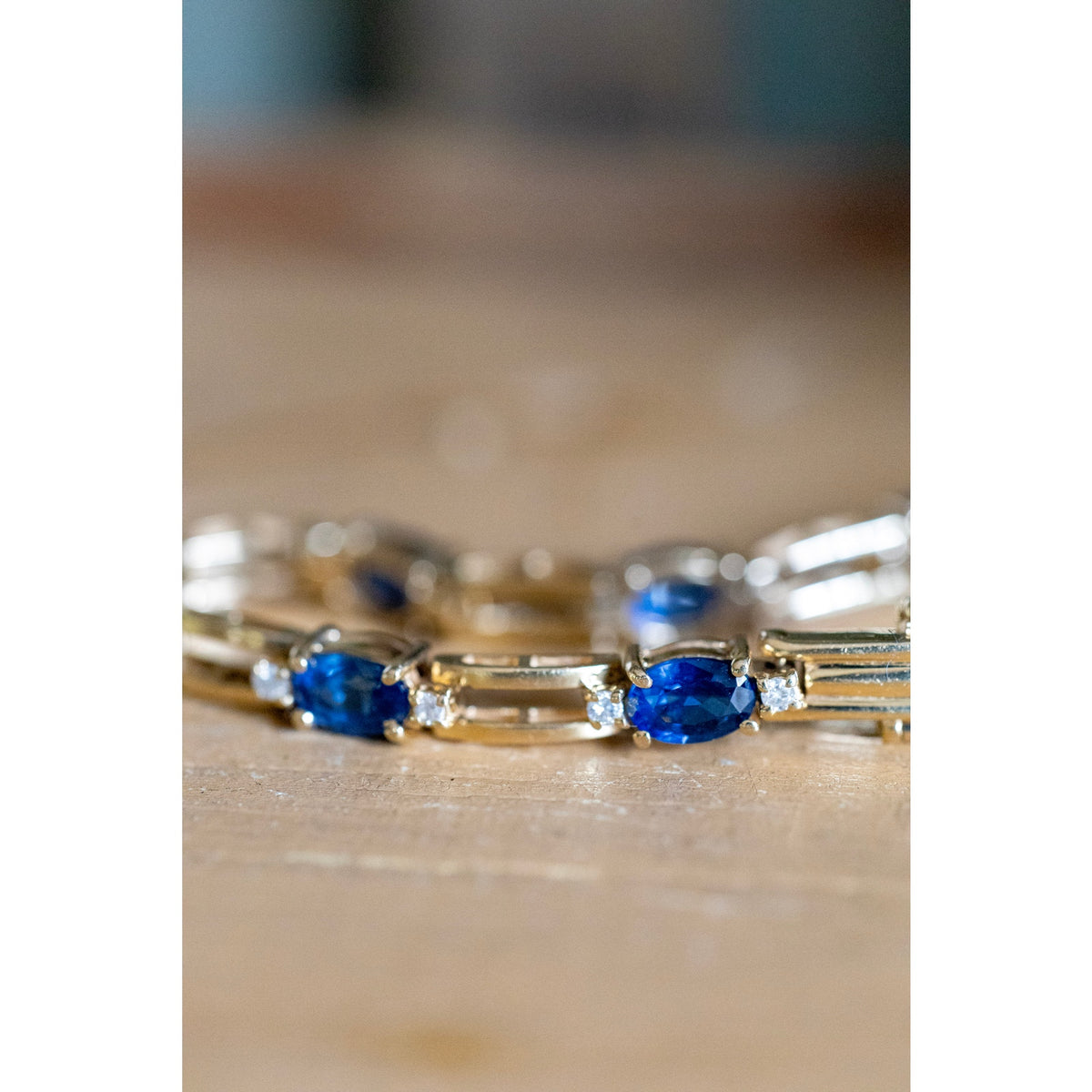 A Vintage Natural Sapphire and Diamond 14K Yellow Gold Bracelet