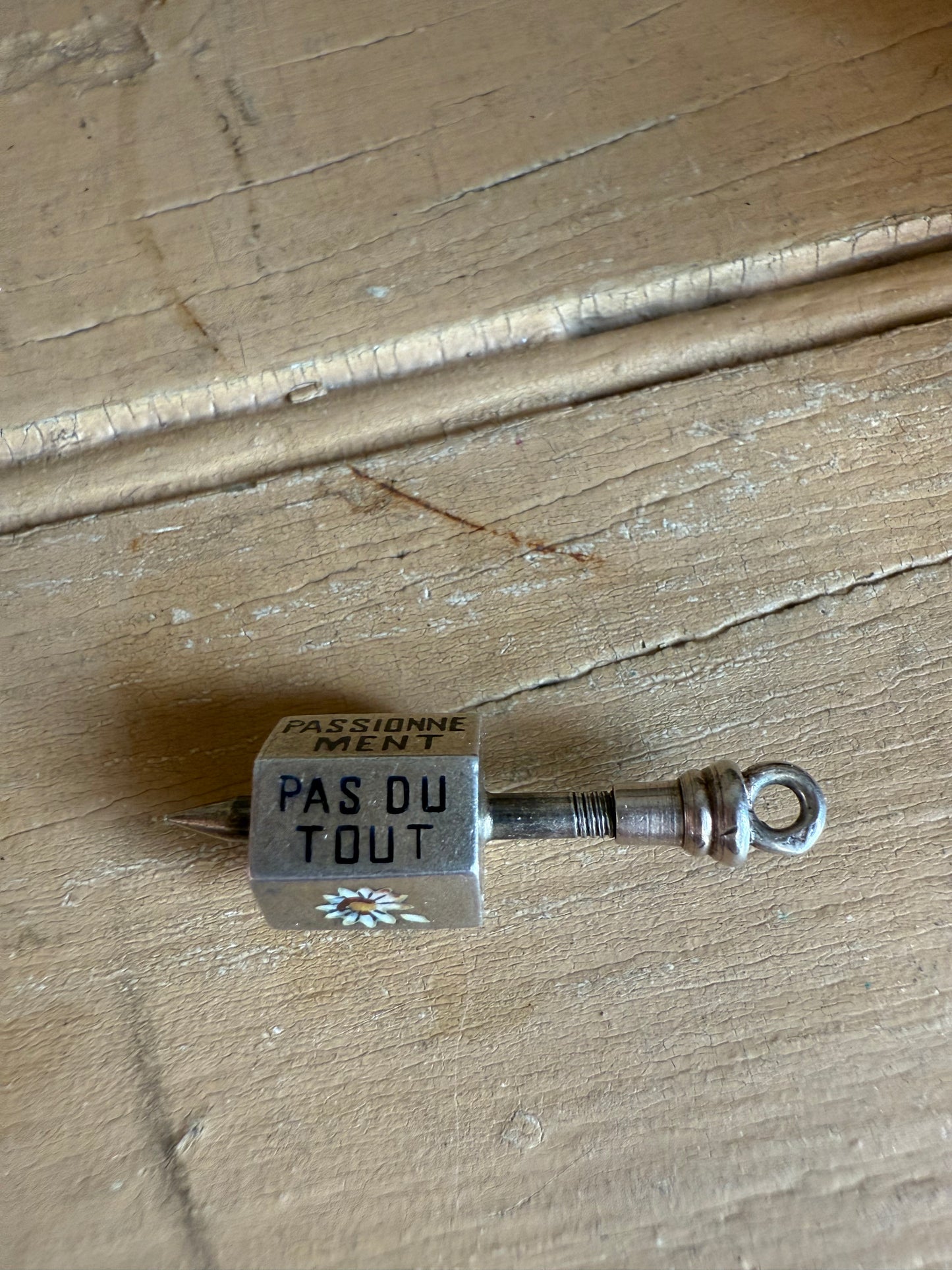 Rare Silver Enameled French He Love Me, He Loves Me Not Spinner Charm Pendant