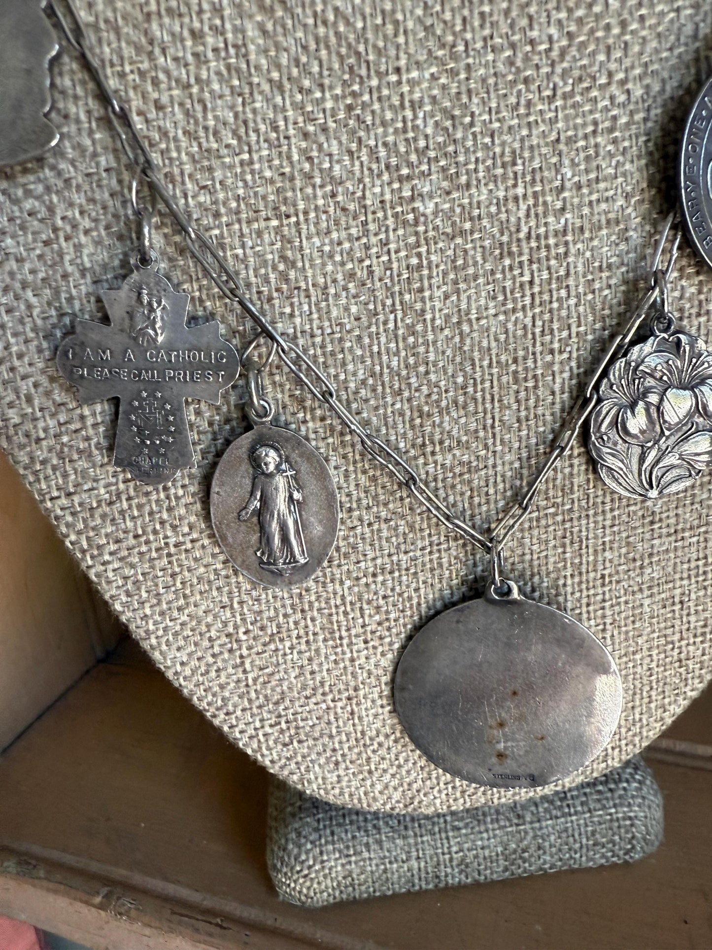 Vintage/Antique Collection of Religious Medallions Charms on Original Chain