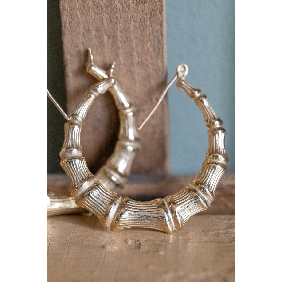 Vintage Large 14K Yellow gold Bamboo Round Hoops
