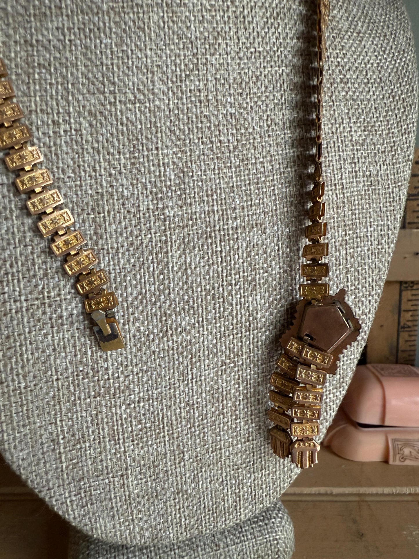 Victorian 1880's Gold Filled Book Chain Cameo Necklace