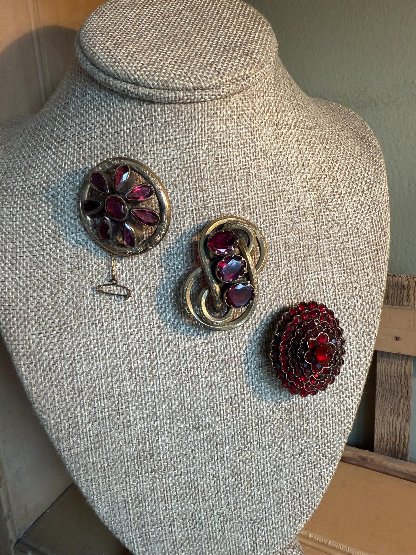 Pick an Antique Victorian Glass Garnet Brooch!