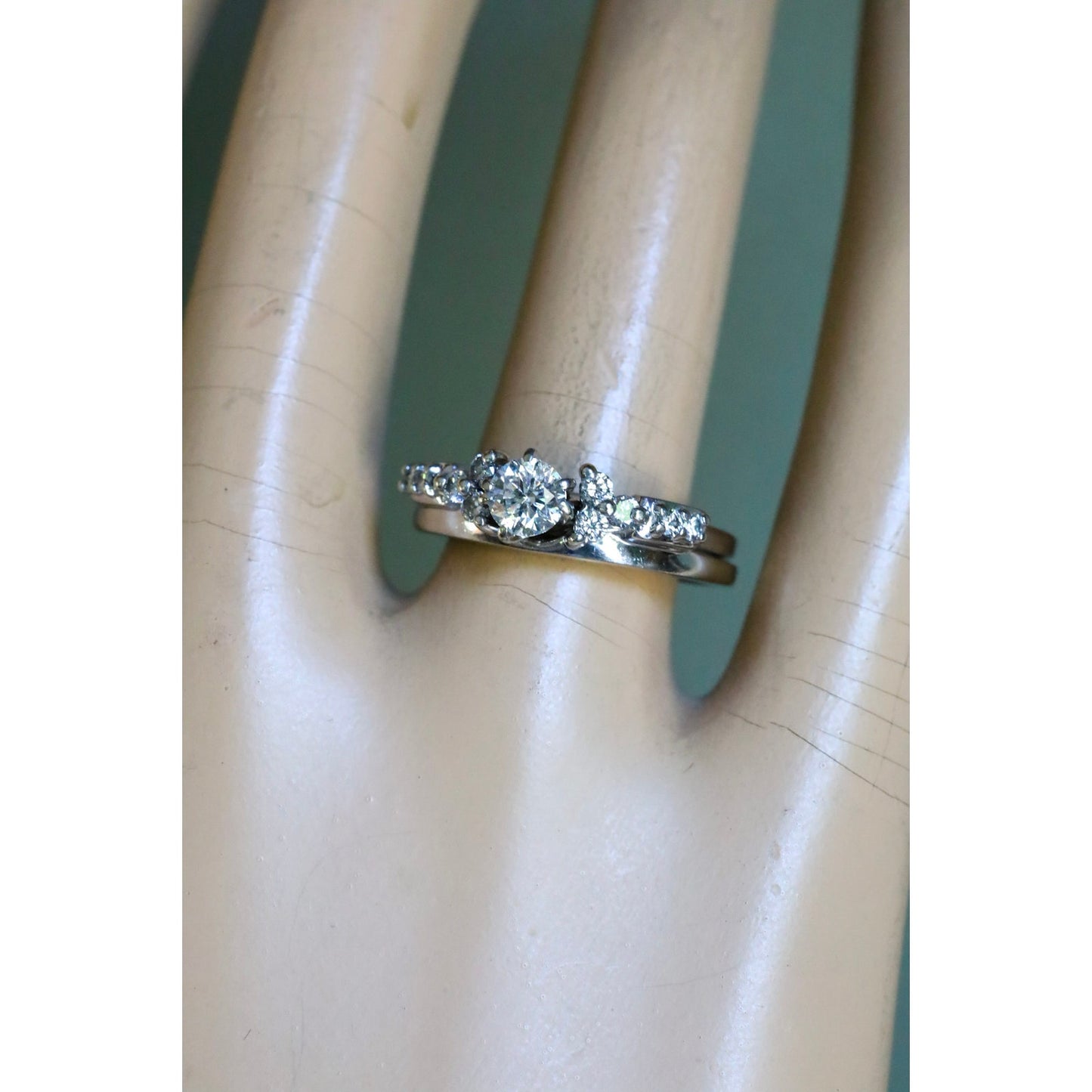 Vintage 14K White Gold .50 Solitaire Natural Diamond with 14K White Gold Diamond Enhancer