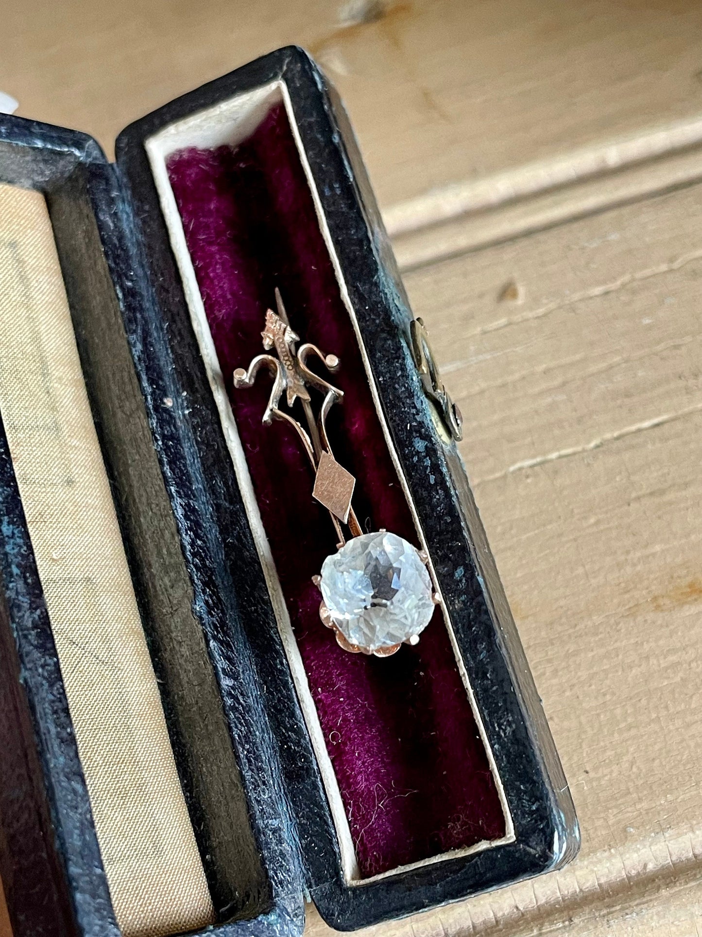 10K Yellow Gold Halleys Comet Paste Brooch with Antique Box