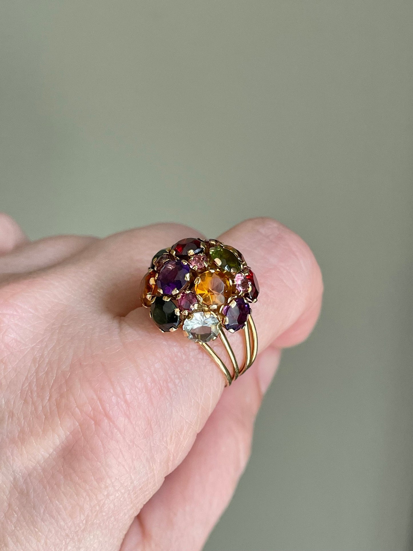 Mid Century 18K Gold Multi Gemstone Tutti Frutti Ring
