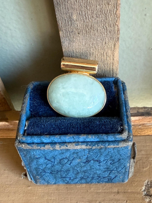 14k Yellow Gold Vintage Oval Jade Pendant you can add to Chains or Pearls