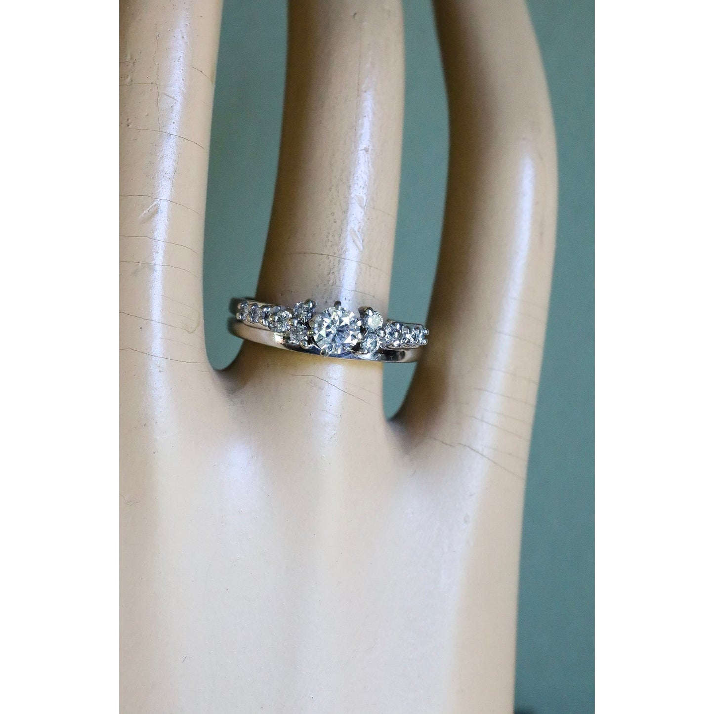 Vintage 14K White Gold .50 Solitaire Natural Diamond with 14K White Gold Diamond Enhancer