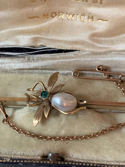 Antique Edwardian Fly Brooch with Original Jewelry Box