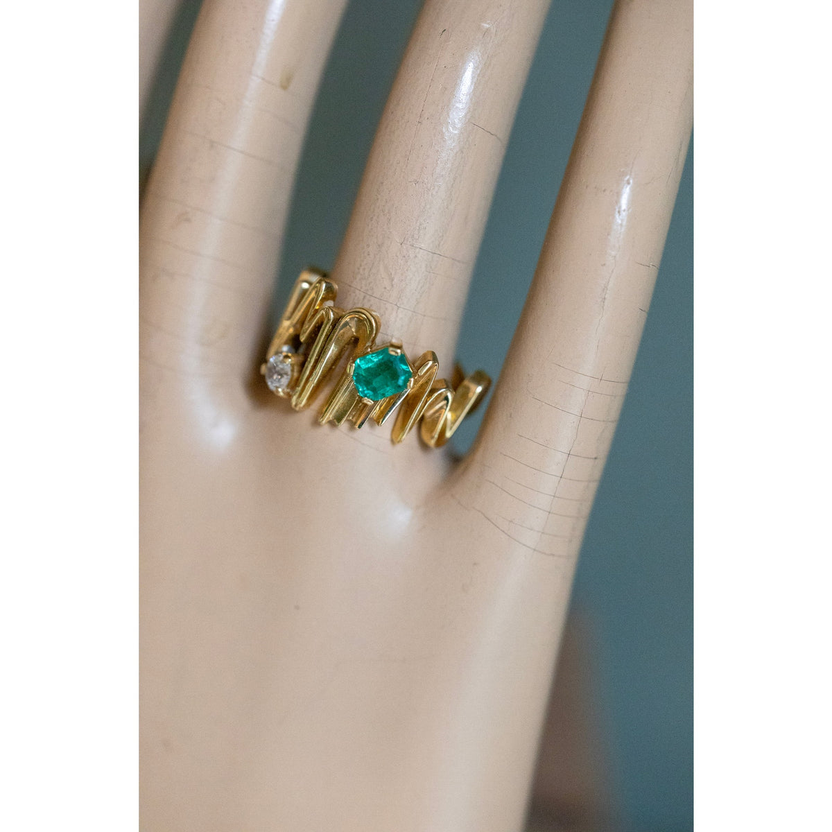 1960's Vintage 18K Columbia Handmade Emerald and Diamond Ring