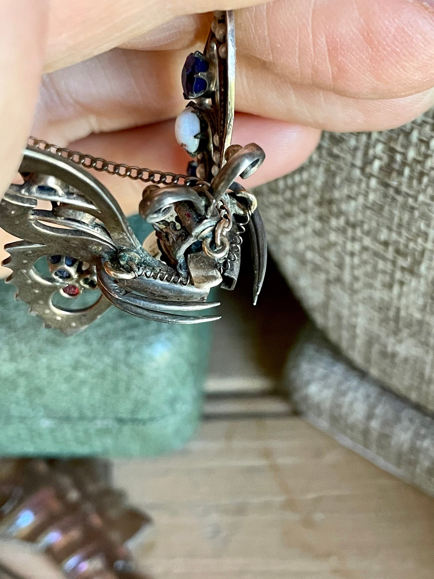 Late Victorian Early 20th Century 8K Opal Hinged Butterfly Brooch