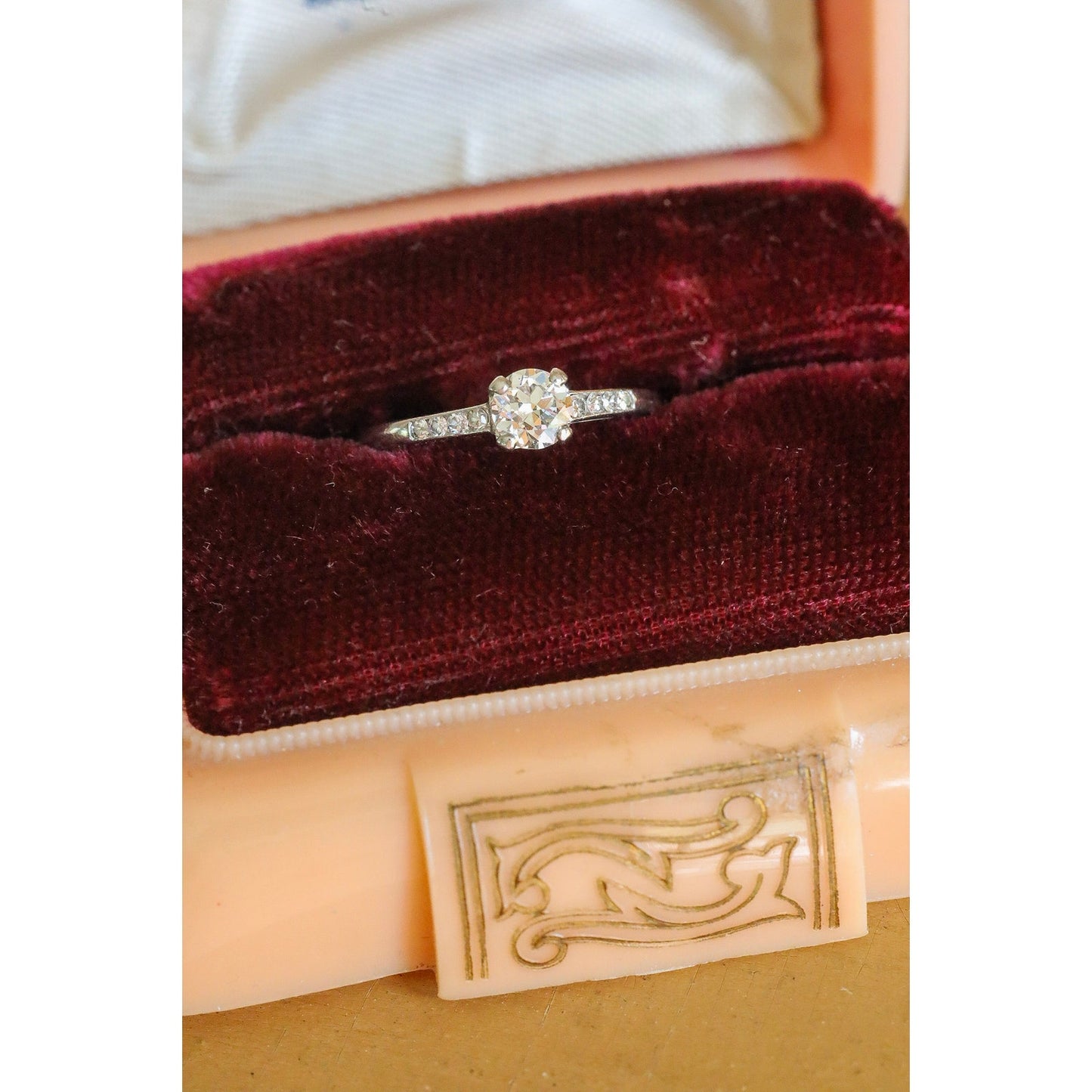 Art Deco 1940 Iridium Platinum .35 Ct Old European Cut Diamond Ring