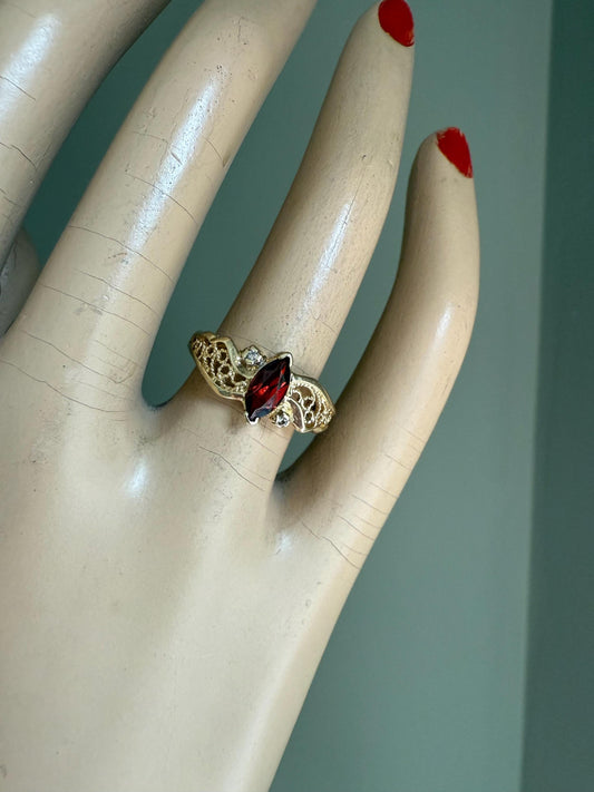 14K Beverly Hills Yellow Gold Marquis Garnet and Diamond Ring