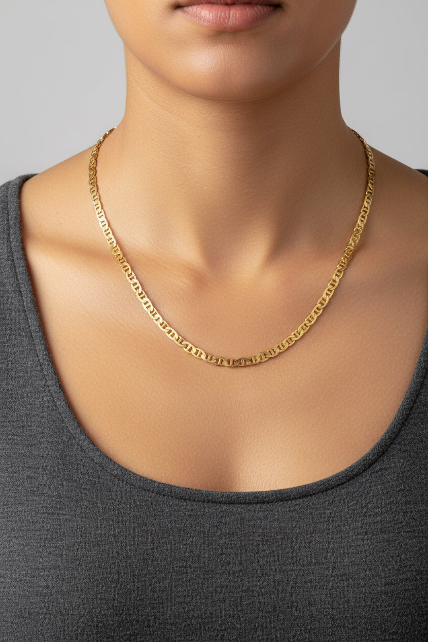 Vintage Solid 14K Yellow Gold Mariner Link Necklace 20" Length