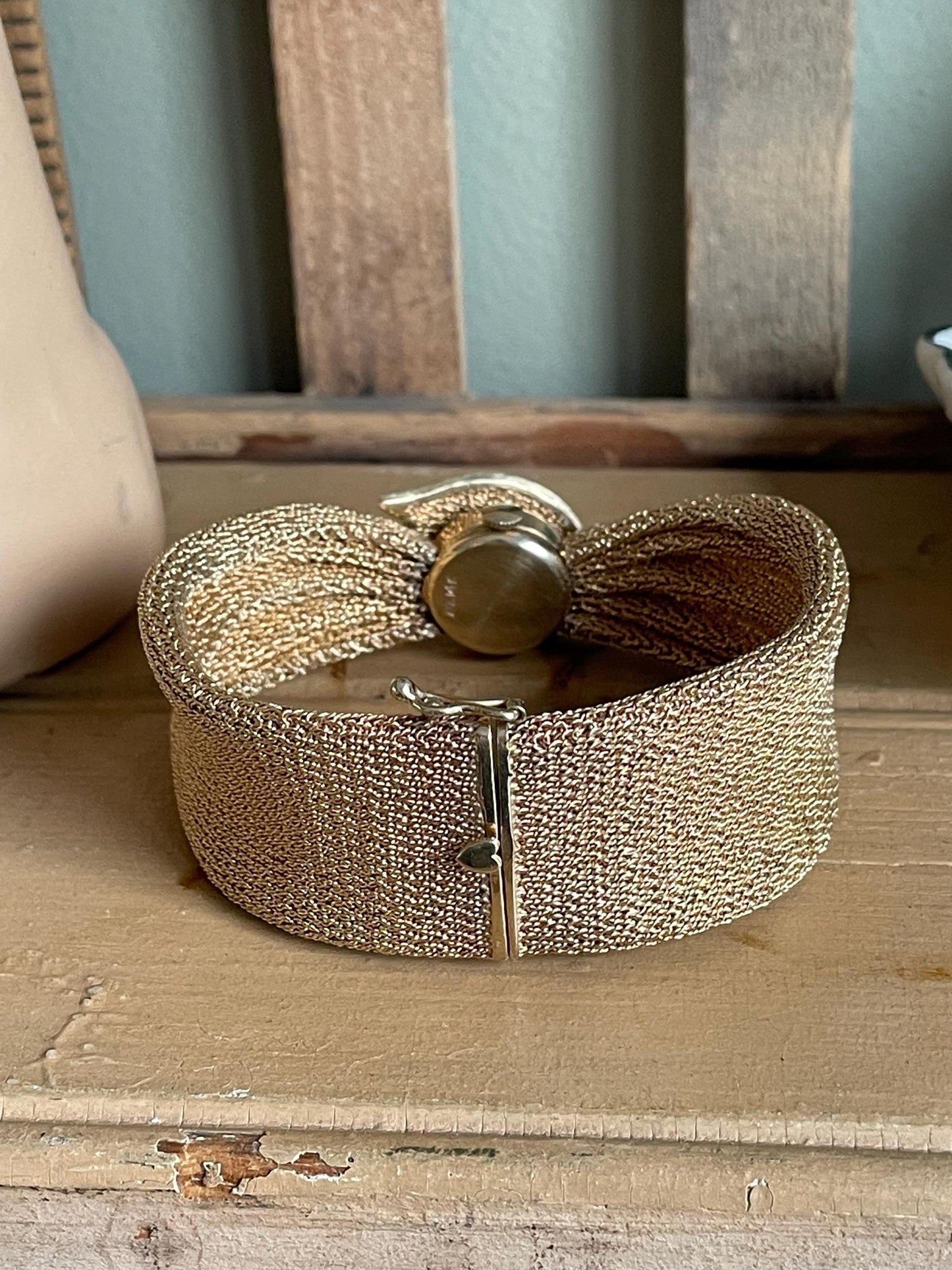 An Exceptional Mid Century Mesh 14K Yellow Gold Longines Surprise Watch