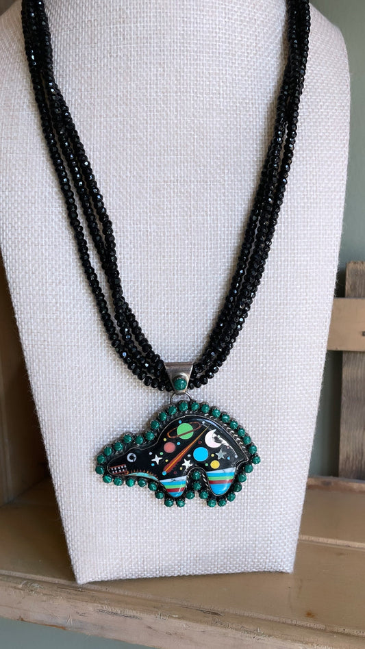 A Rare Vintage Sterling Silver Story Bear Necklace by Sheila Vandever