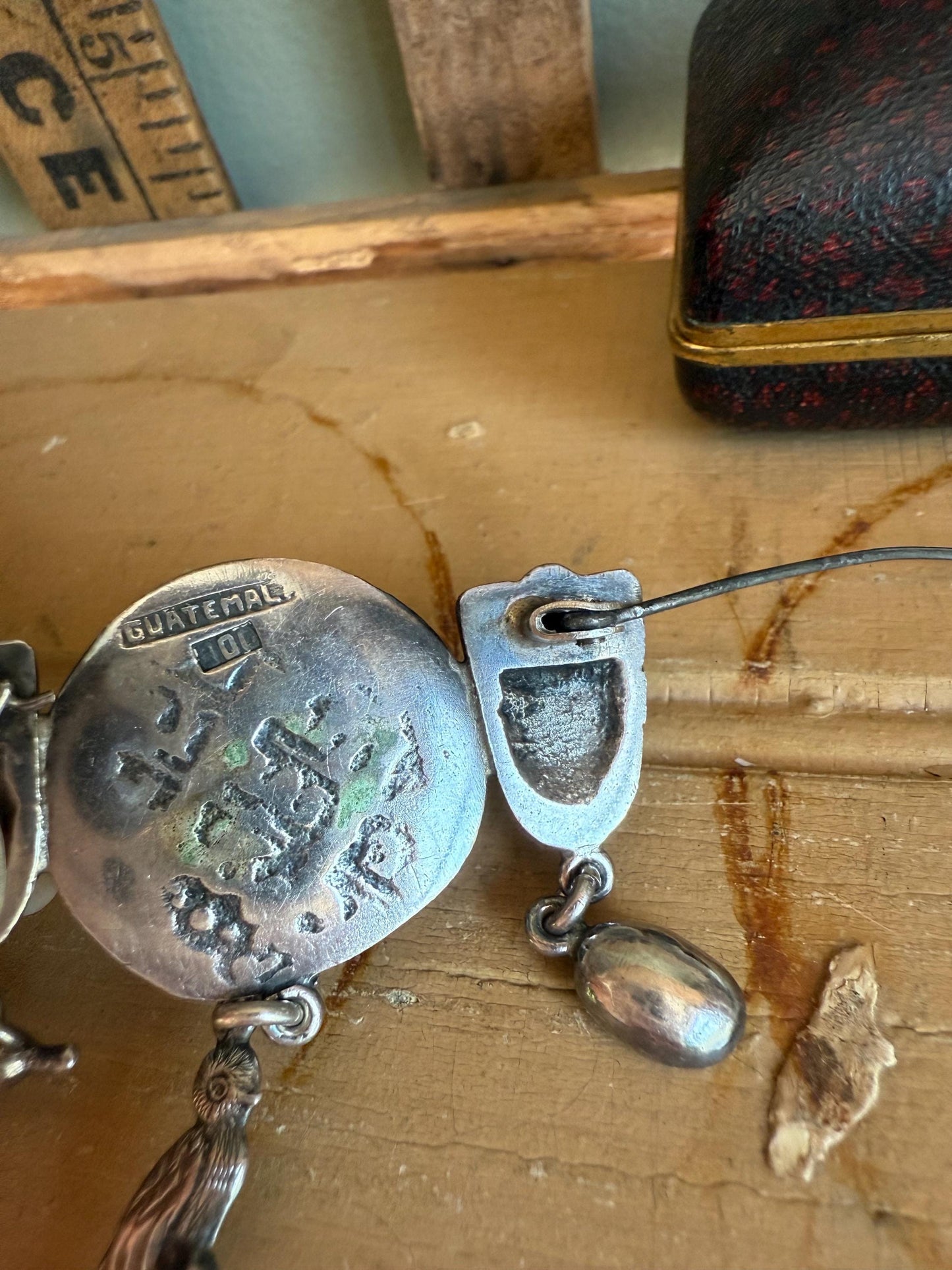 Vintage La Dama Guatemala 900 Silver Mask Coin Bird