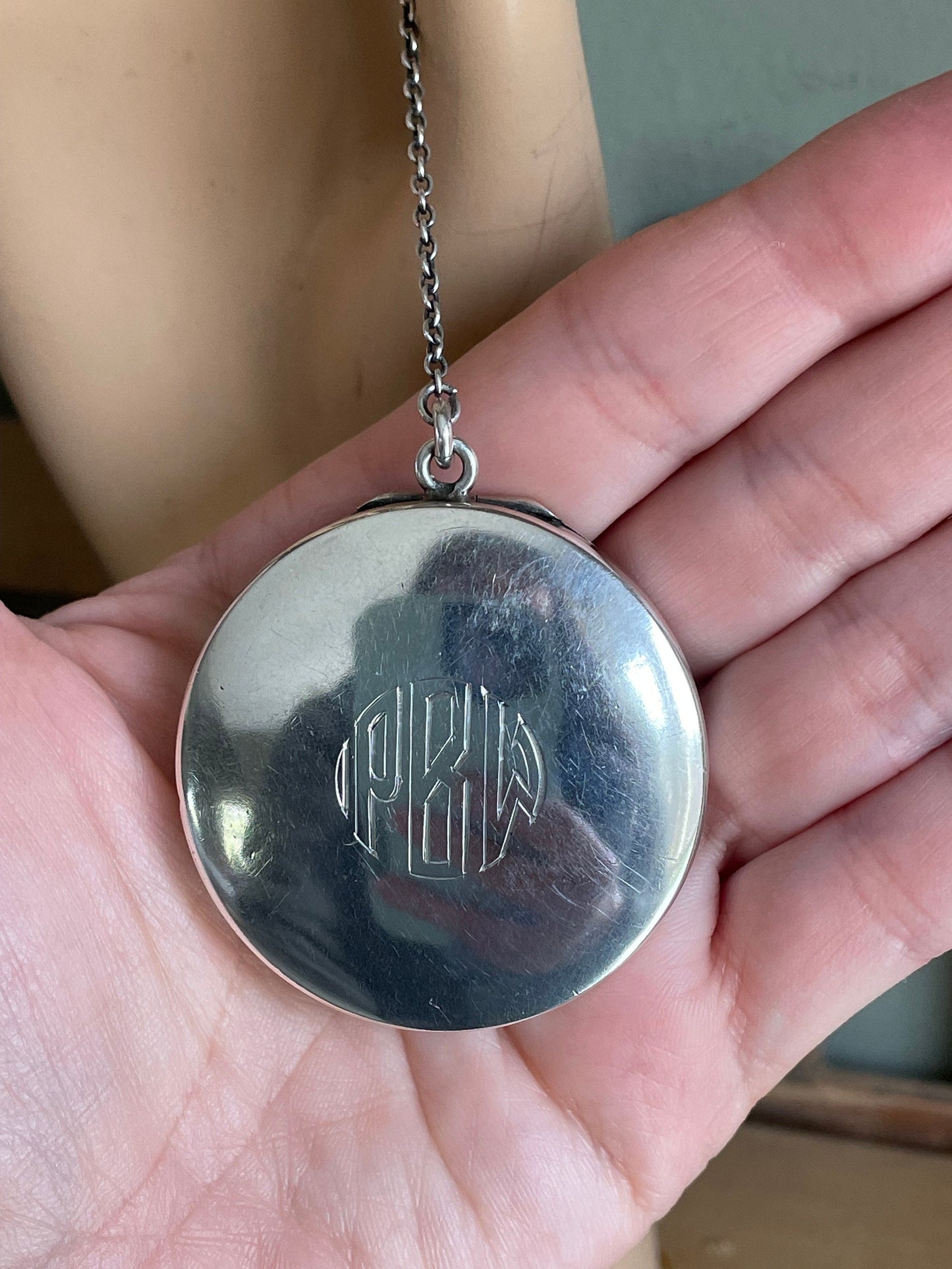 Antique Sterling & 14K Rose Gold Compact - Engine Turned Design