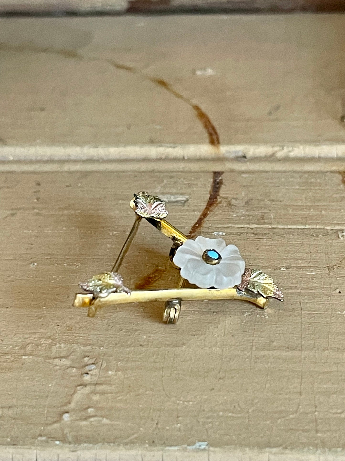 Antique Victorian Tri Color Gold Filled Flower Turquoise Brooch