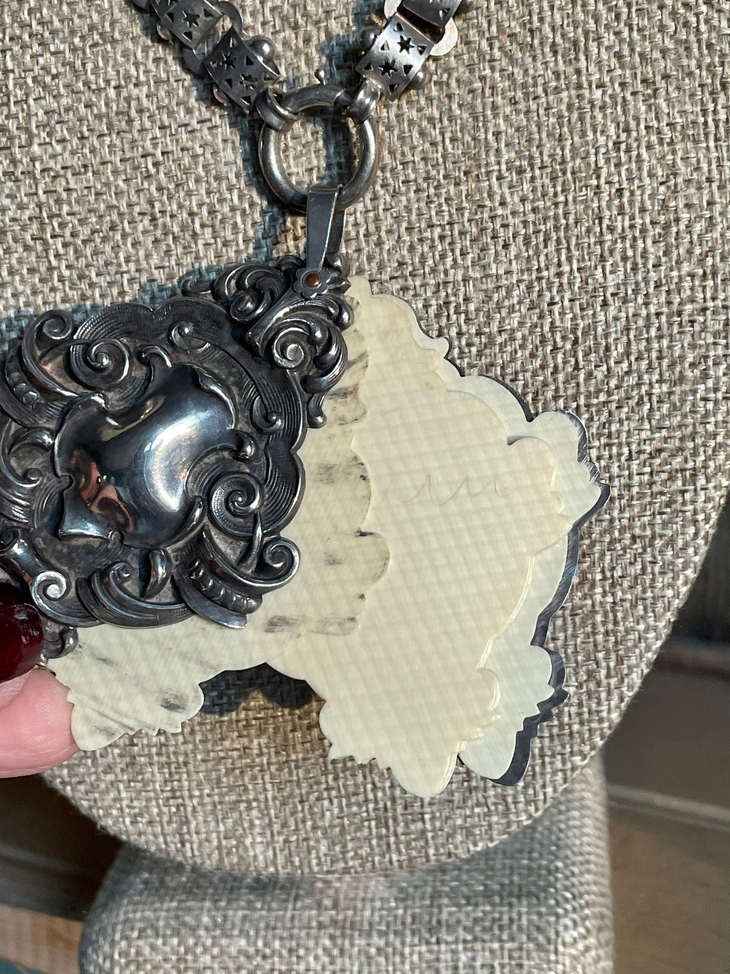 Sterling Silver William B. Kerr Dance Card Pad on Antique Star Motif Chain