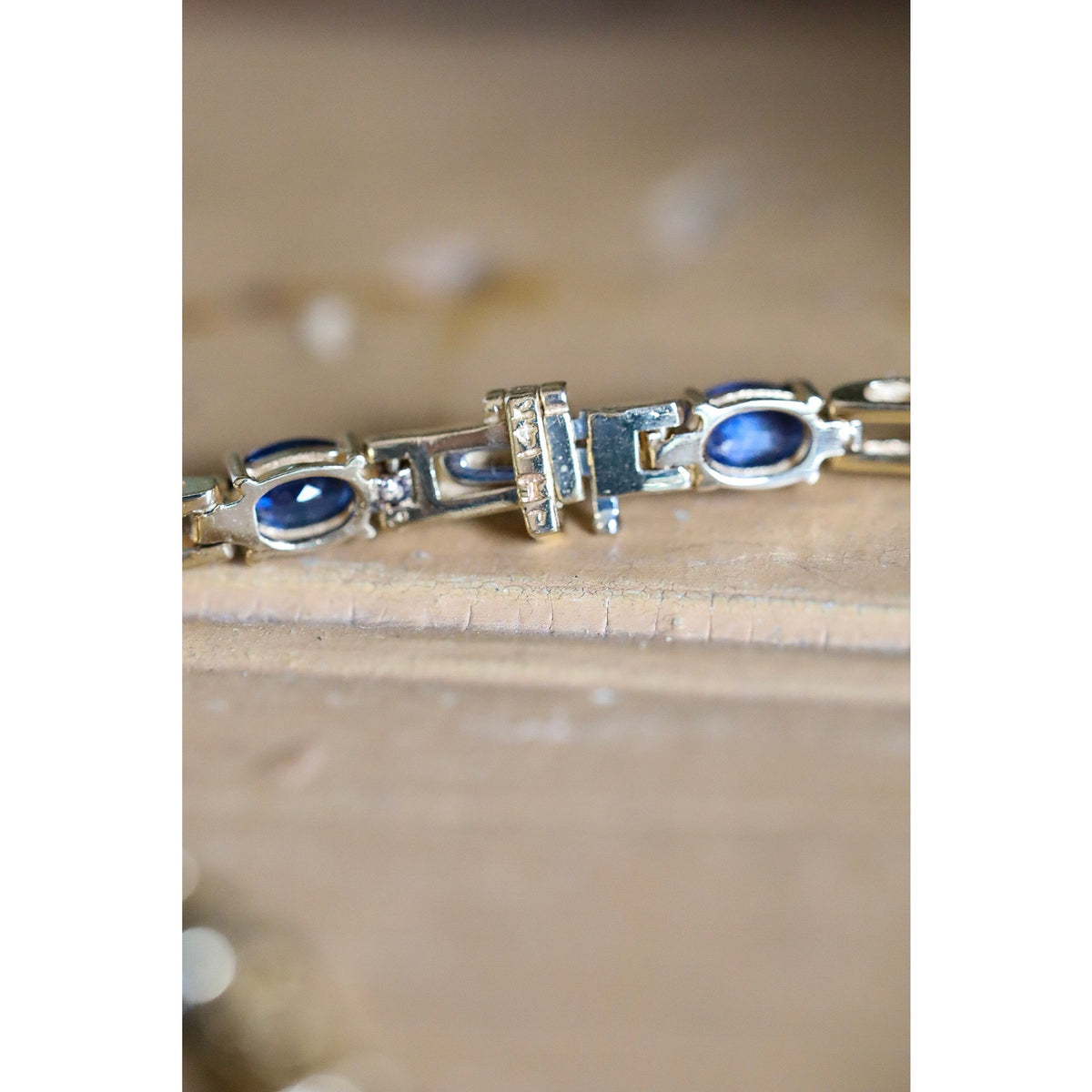 A Vintage Natural Sapphire and Diamond 14K Yellow Gold Bracelet