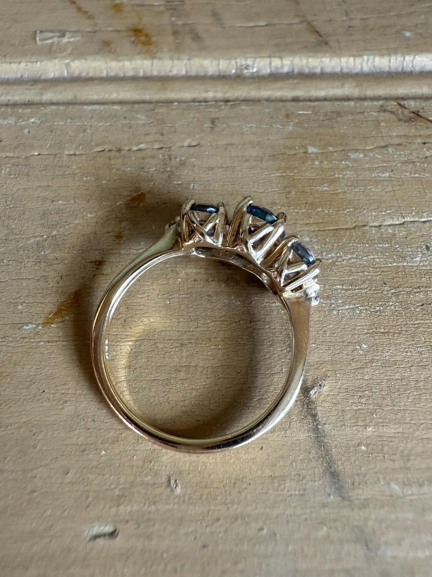 Vintage Three Oval Cut Mystic Topaz 10K Yellow Gold Ring