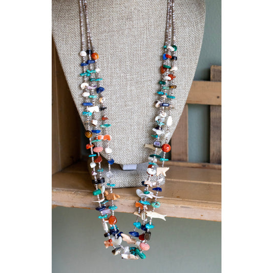 Vintage Sterling Silver Santo Domingo 3 Strand Fetish Necklace