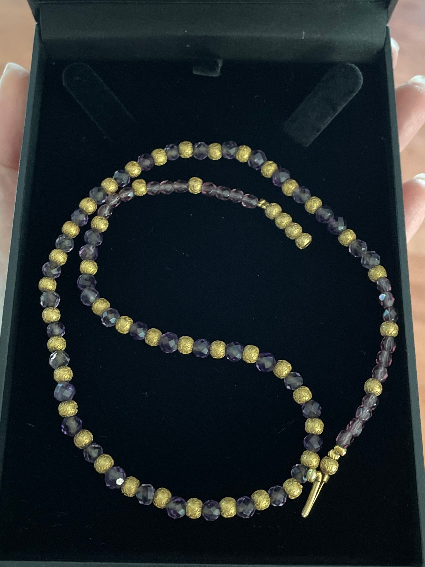 14K Yellow Gold Amethyst Etruscan Revival Bead and Amethyst Bead Necklace