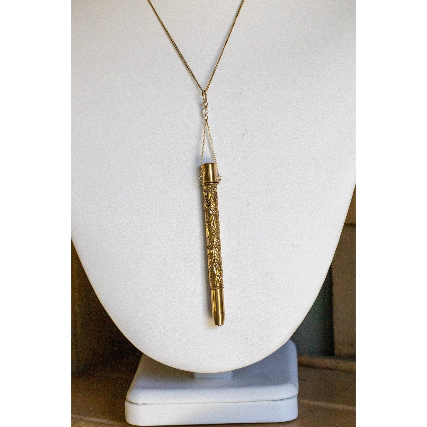 Antique c1900 Repousse Telescoping Pencil Pendant