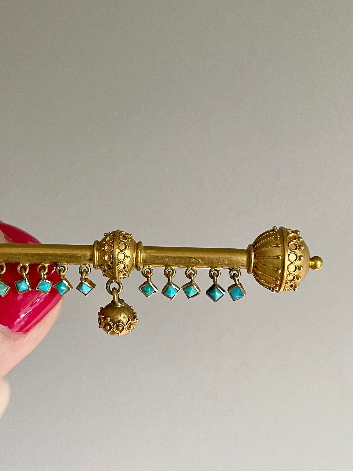 c1880 Demi Parure Victorian 14K Yellow Gold Turquoise Earrings and Brooch