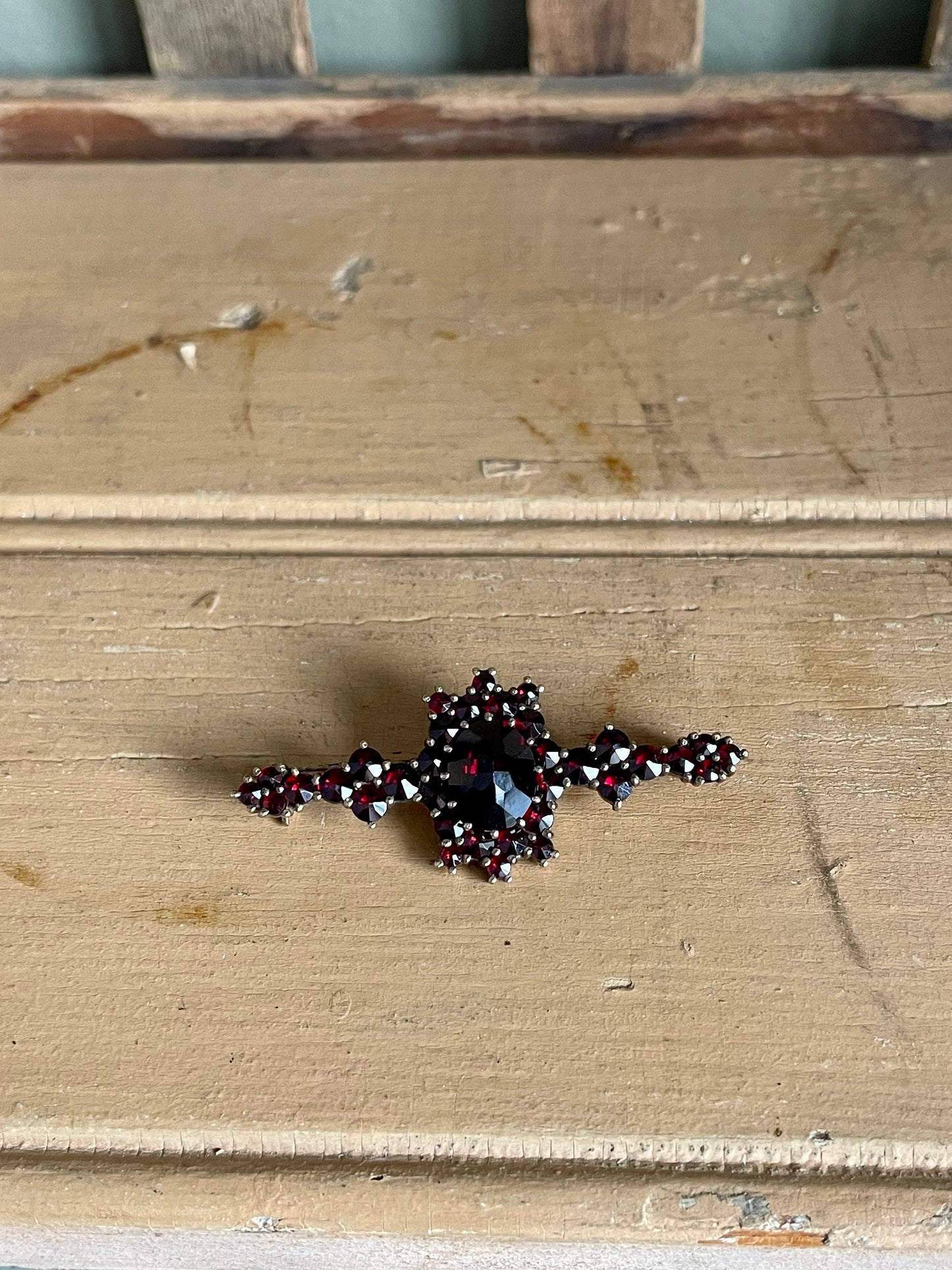 Vintage Bohemian Cut Garnets Set in 900 Silver with Gold Gilt